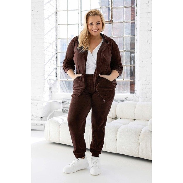 Soft veliuro komplektas Zip-up PLUS  SIZE - šokoladinis