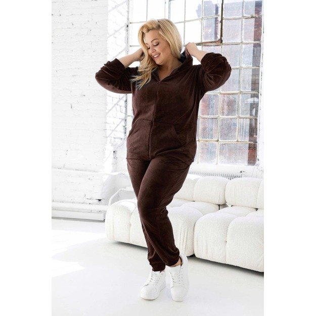 Soft veliuro komplektas Zip-up PLUS  SIZE - šokoladinis