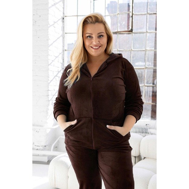 Soft veliuro komplektas Zip-up PLUS  SIZE - šokoladinis